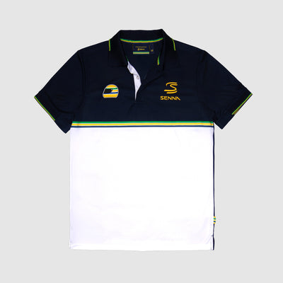 Senna Stripe Polyester Panel Polo - Navy