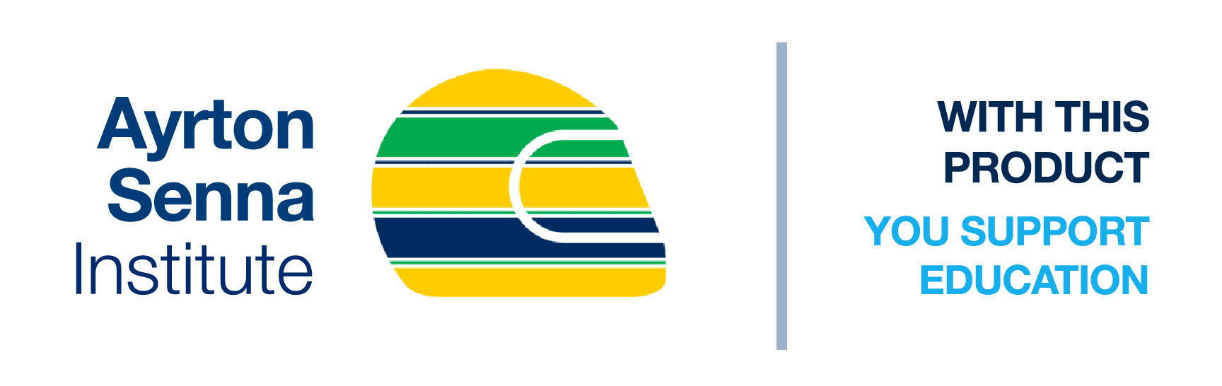 Logo of Ayrton Senna Institute with a colorful circular design and text about supporting education.