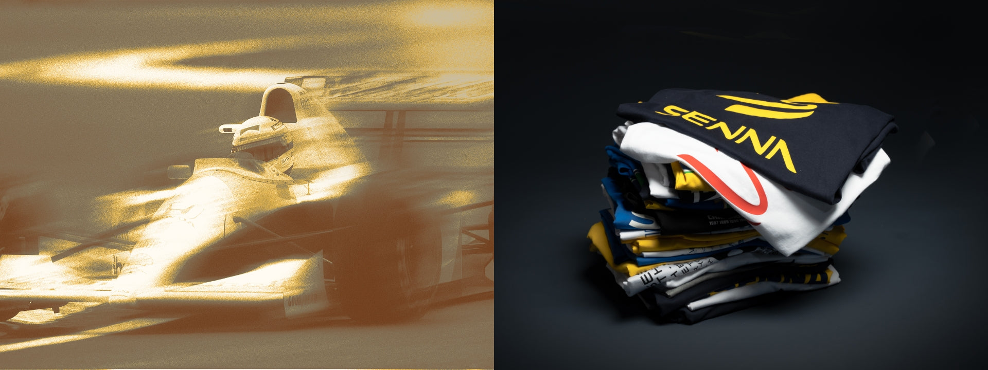 Senna Legacy Collection Split Banner with Stylised Stacked Product